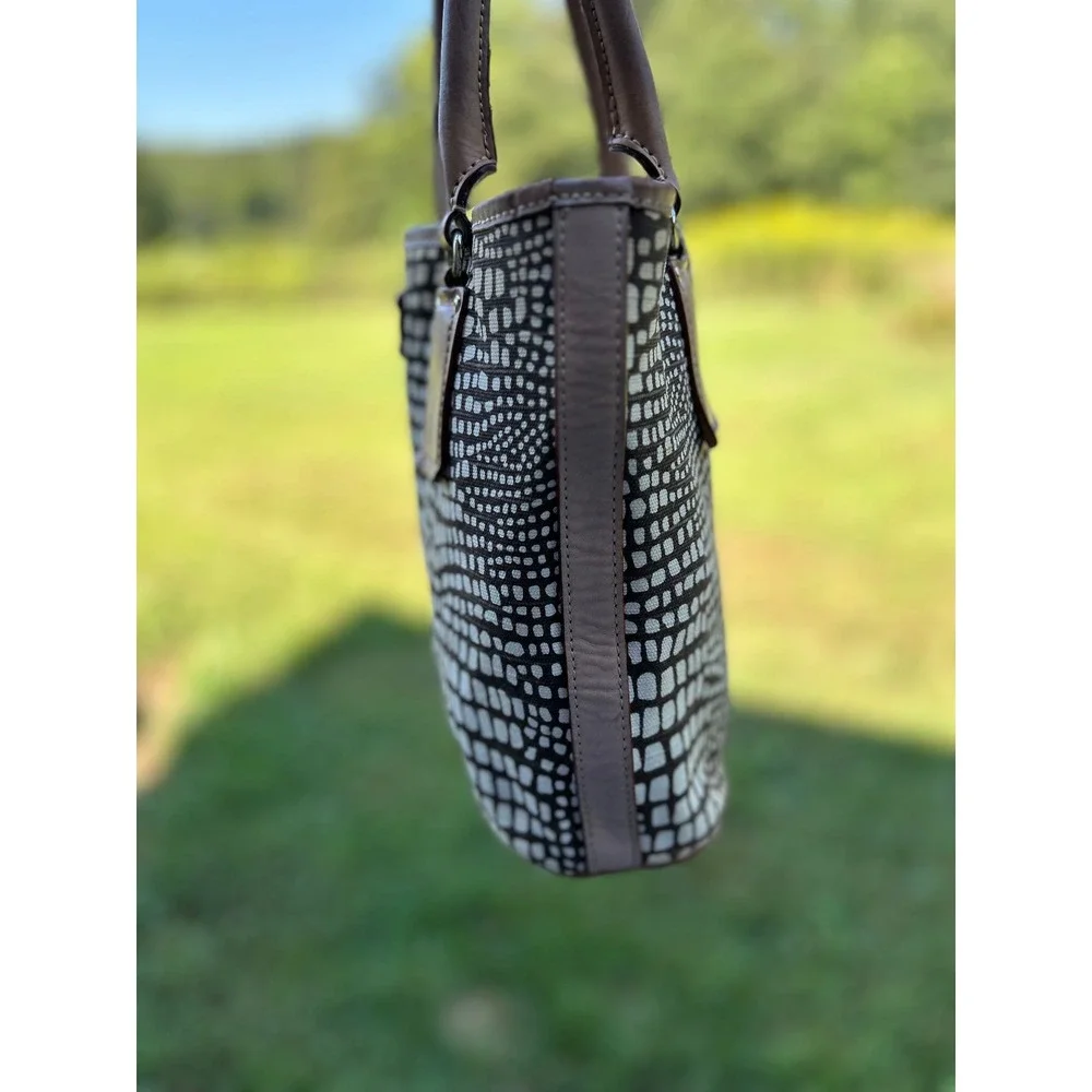 Kate Spade New York Vintage Canvas Animal Print Tote Satchel Leather Y2K